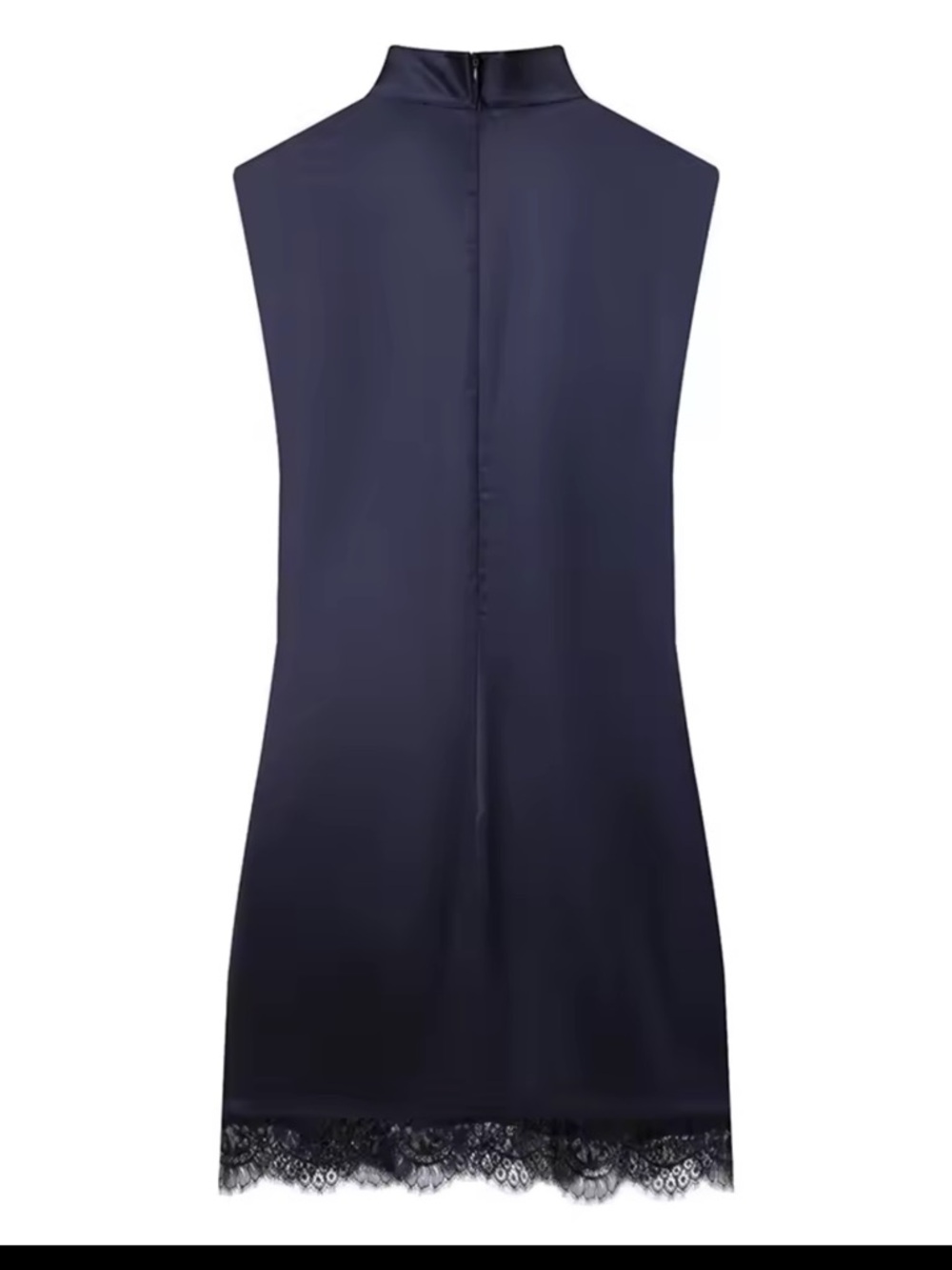 Sleeveless Navy Slip Dress with Lace Hem like Zara - Picture 2 of 4